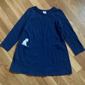 Hanna Andersson Girls’ 120/6/7 Pocket Art Long Sleeve Navy Dress w/Dog Graphic